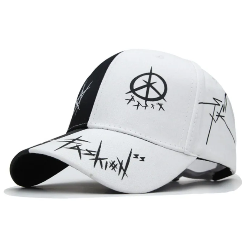 Women Baseball Cap Black White Graffiti with Ring Circle Snapback Hats for Men Women Unisex Dad Hat Adjustable Korean Style Caps - Image 4