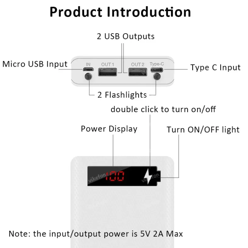 Portable 8/10*18650 Power Bank Battery Box Cases Holder 2 USB Output Micro Type C Input Dual LED Charger Shell For Phone Tablet