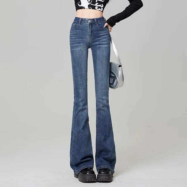 Femmes Vintage haute rue cloche bas jean dame Sexy coupe ajustée Denim Flare pantalon bleu profond bleu clair noir bleu gris pantalon 2