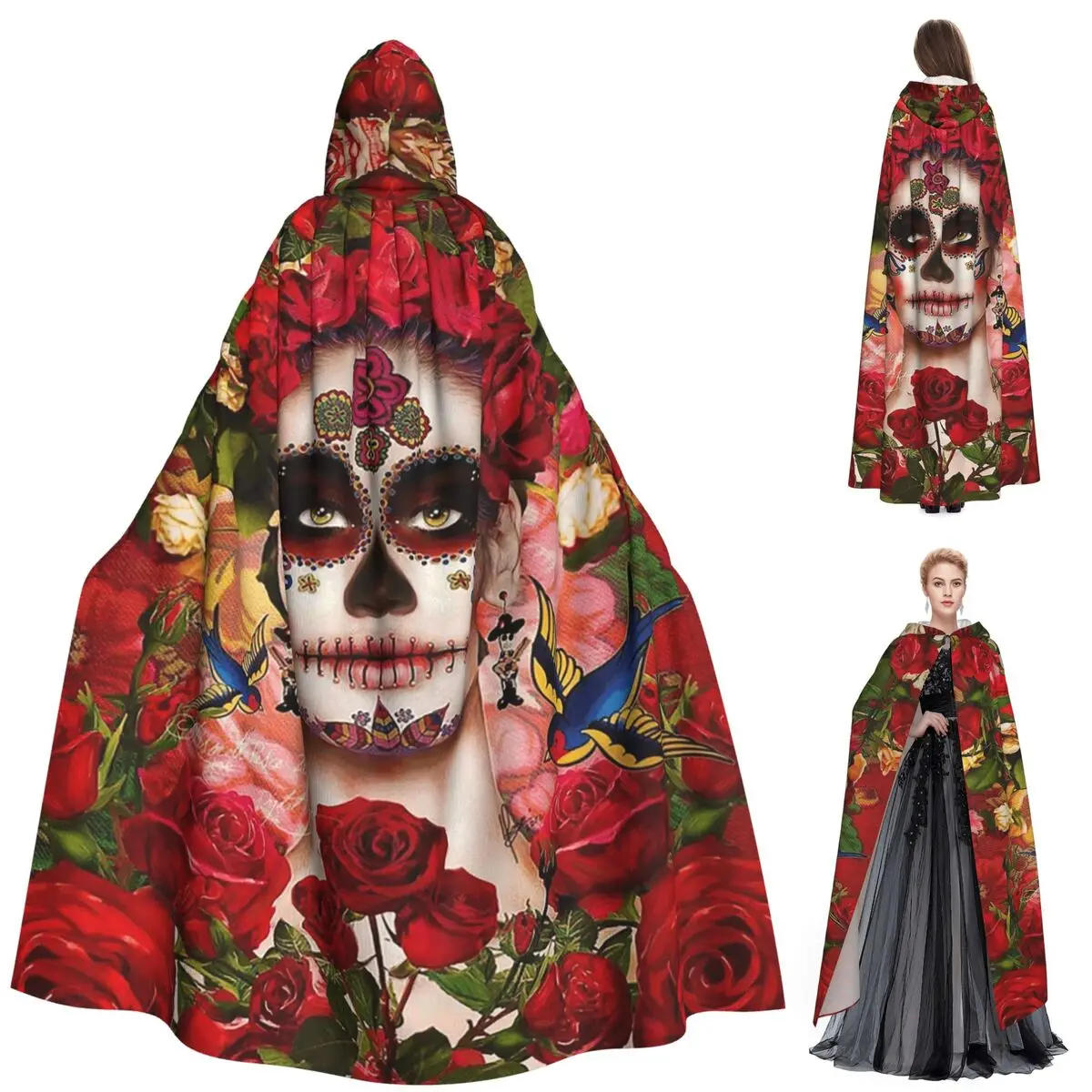 Mexicain Catrina fille jour des morts sucre crâne longue Cape à capuche  sorcière Costume médiéval Cosplay Cape Halloween manteau unisexe -  AliExpress, image size:1200x1200