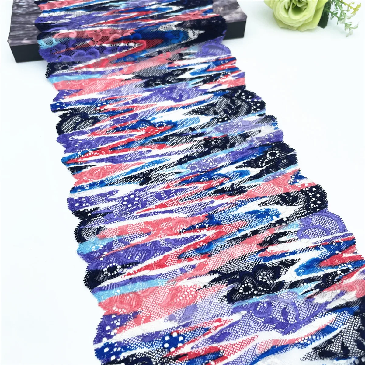 3y/lot Width 7 5/8 inch(19.50cm) Mixed Blue Feather Stretch Lace Trim 1