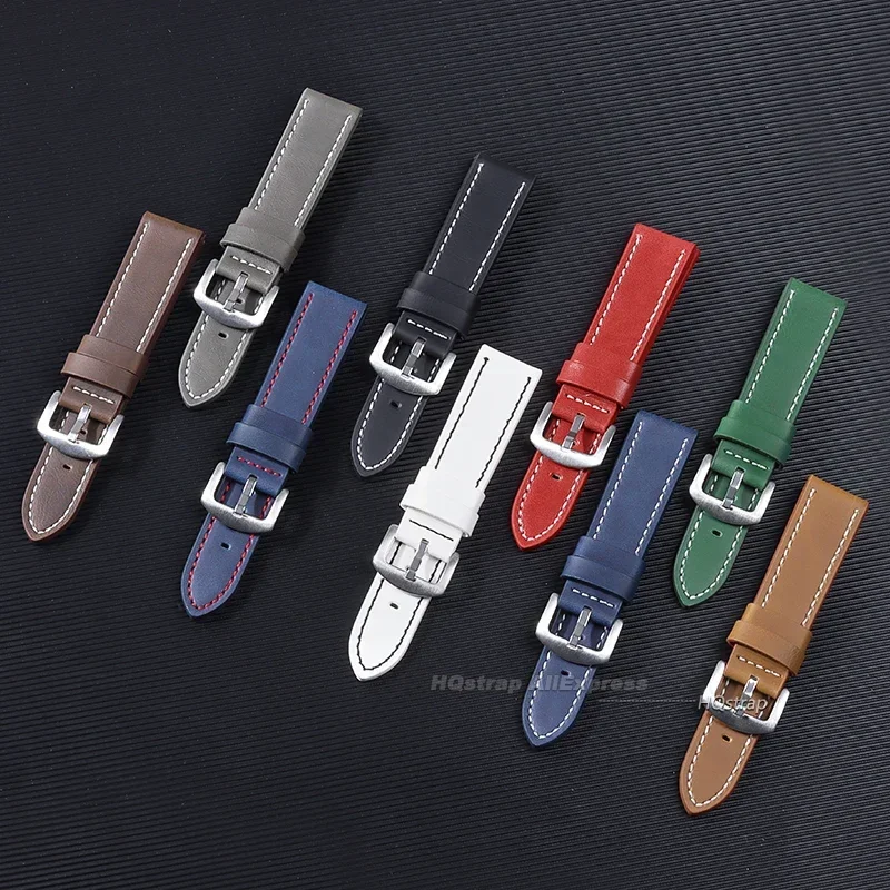 Vintage Matte Genuine Leather Watchband Strap in Black, Blue, or Brown