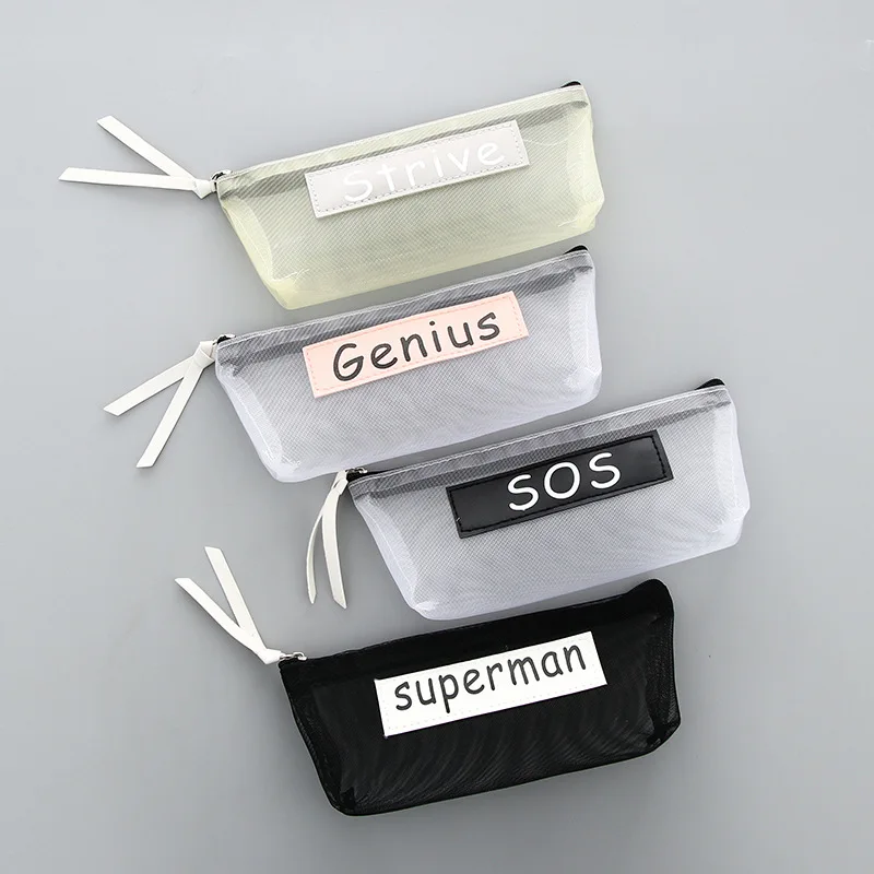 Transparent Pencil Case Mesh Pencil Bag for Kids Girls Gift Office School Supplies Kawaii Stationery Nylon Zipper Pencilcase
