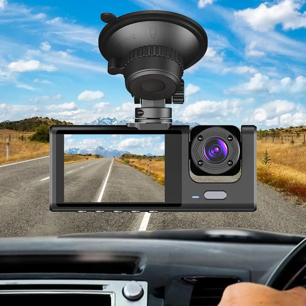 Hd 1080p 3 caméra Dash Cam pour voiture 2 pouces écran Dashcam Box Dual Dvr  avec caméra de vue 24h Par Mon