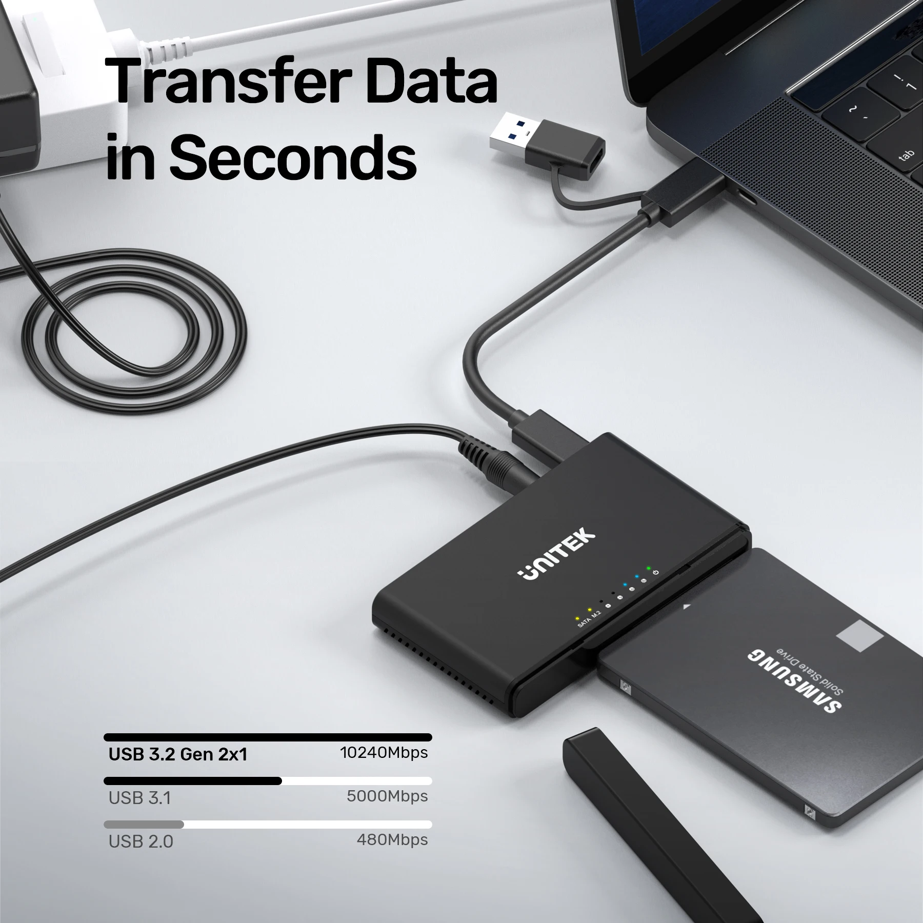 UNITEK M2 SATA Hard Drive Adapter to USB C 3.1 Docking Station Converter for 2.5/3.5 inch SSD M.2 M-Key NVME External Enclosure