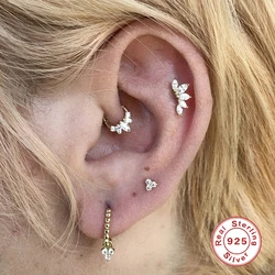 Helix Tragus Earring 925 Sterling Silver Stud Earrings For Woman Zirconia Aretes Pendientes Cartilage Earring Piercing Jewerly