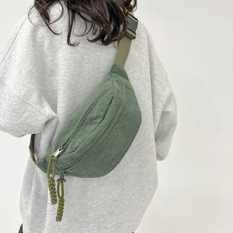 Women Waist Pack Large Capacity Corduroy Fanny Pack Street Style Chest Bag Crossbody Casual Waist Belt Bag