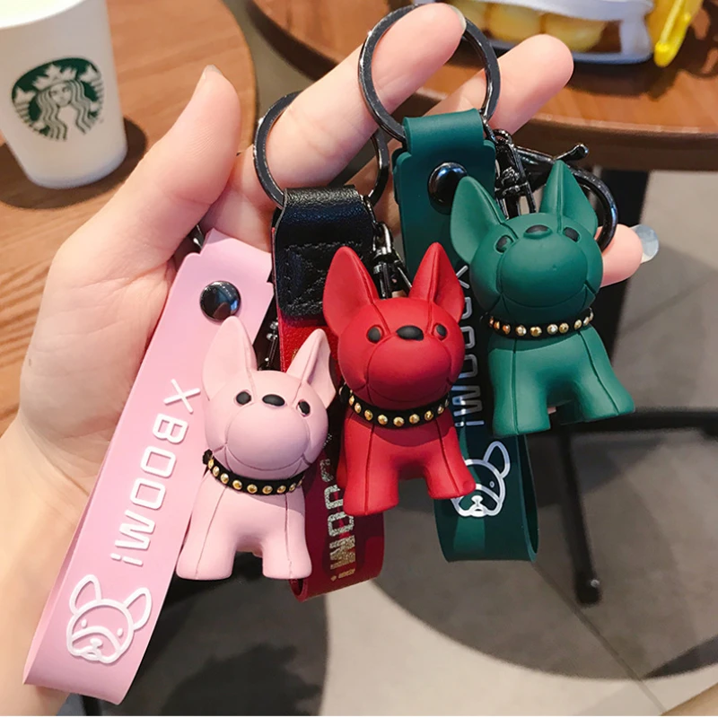 Men's Car Punk French Bulldog Keychain PU Leather Dog Keychains Fashion for Women Bag Pendant Jewelry Trinket Key Ring Chain | Украшения