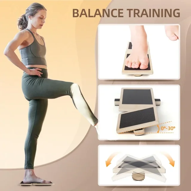 Single Foot Balance Board Ankle Strengthener Exerciser Sprained Non-slip Wood Wobble Board Physical Therapy Posture Corrector 4