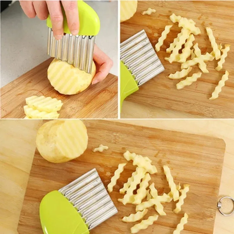 Portable Wavy French Fries Cutter Stainless Steel Potato Slicer Vegetable Chopper Potato Cutter Durable Kitchen Gadgets