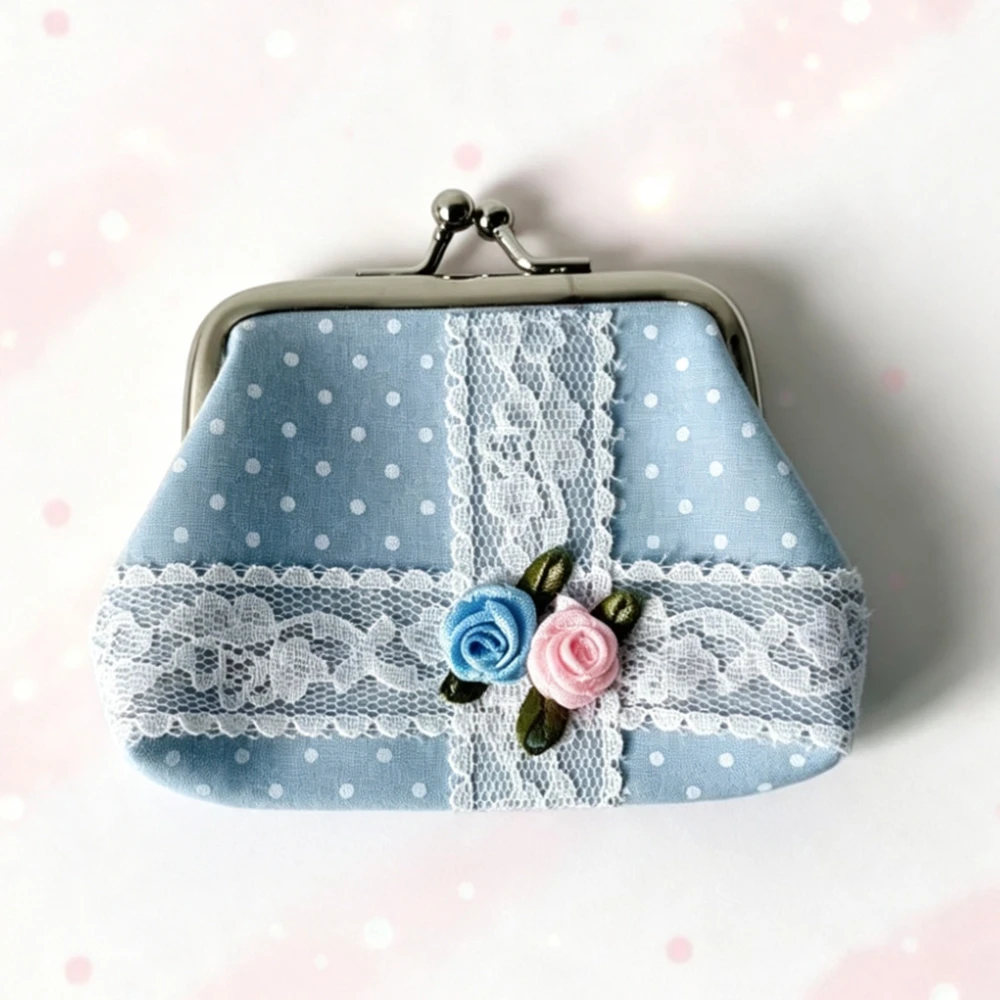 Charming Vintage-Inspired Y2K Lace Coin Purse with Rose Details and Hanging Pendant