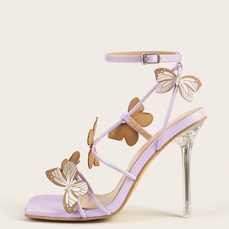 Sandalias de tacón alto de mariposa púrpura para mujer, zapatos de vestir de fiesta de verano, con de tacón de baile de graduación 41|Sandalias de mujer| AliExpress