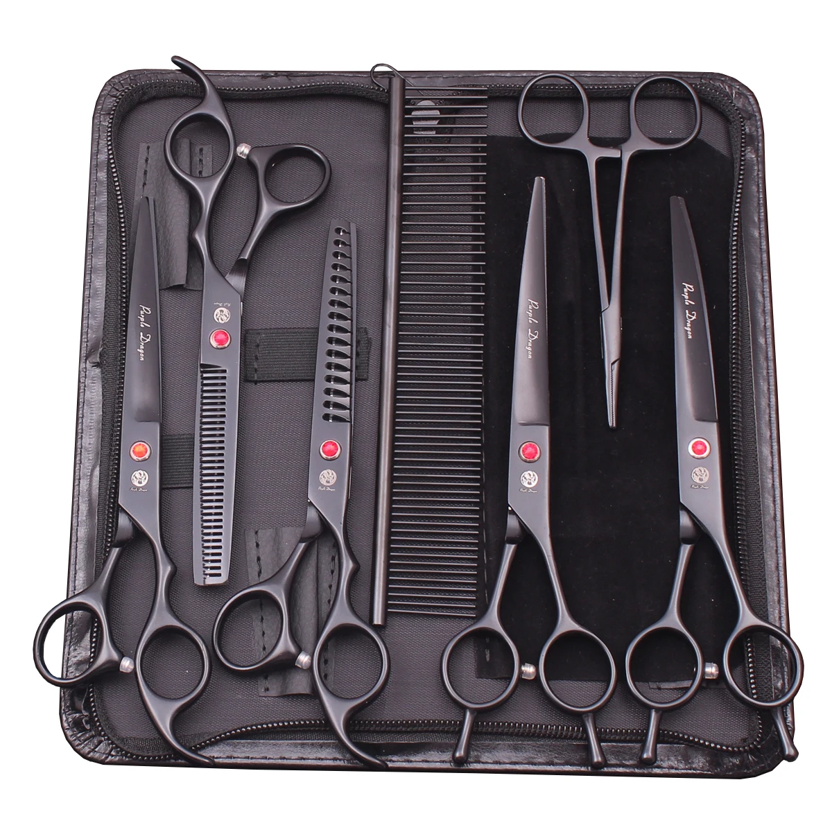 Kit de tijeras de aseo para s Purple Dragon, tijeras curvadas de acero inoxidable para mascotas, tijeras de adelgazamiento, tijeras rectas, Chunker Z3002, 7 ", 6,5"