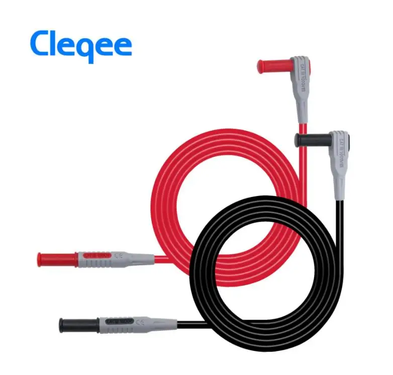Cleqee P1033 Safety Banana Plug Test Lead 90 Degree To Straight Multimeter Test Cable 100CM 1000V/15A 2PCS