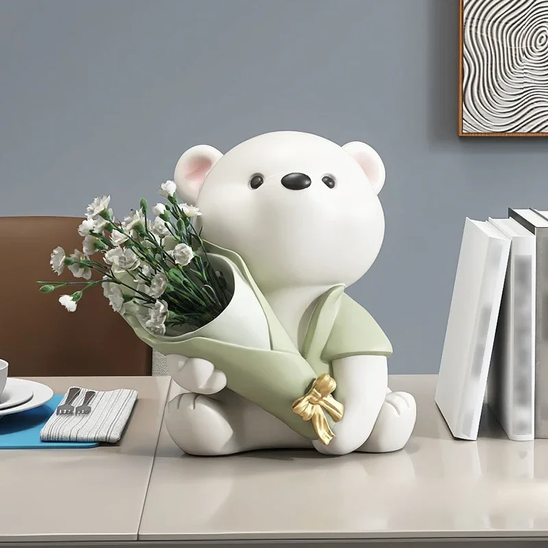 북유럽 곰 인형 송진 조각상 꽃다발 꽃꽂이, 거실 베란다 장식 장식품, 책상 꽃병 인형, 홈 데코