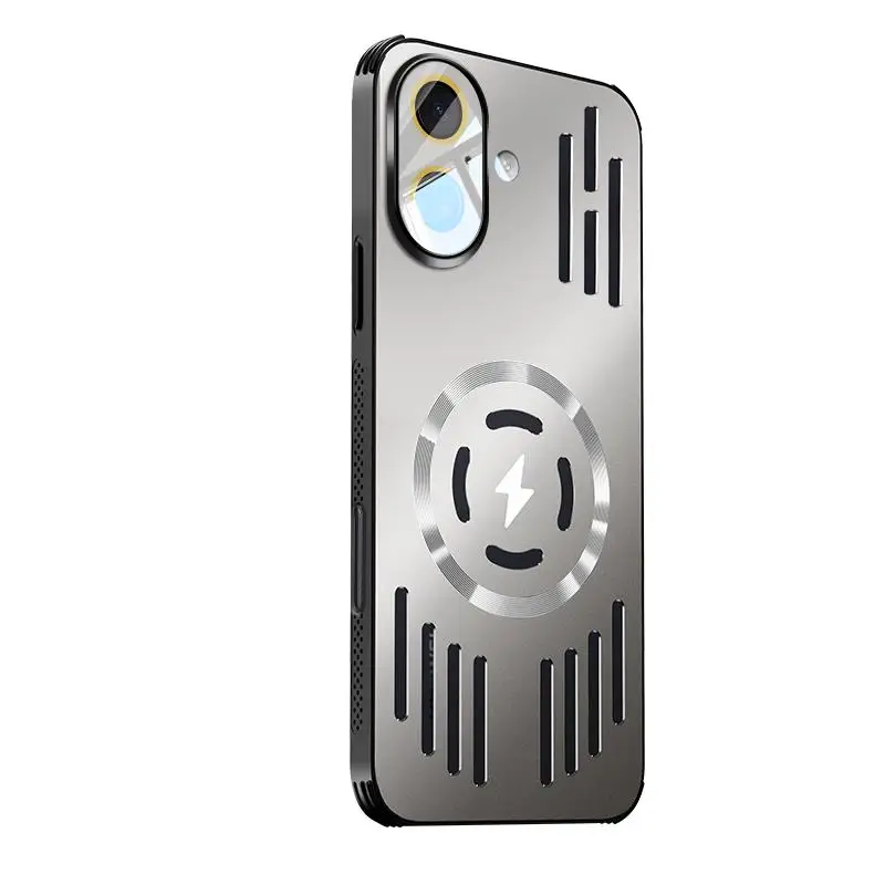 Luxury Metal Heat Dissipation Magnetic Wireless Charging Cover For iPhone 17 Air 16 15 Pro Max Plus 16E 17Pro Protective Case