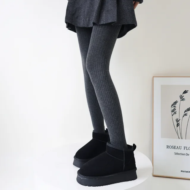 Winter Simple Vertical Stripes Fleece Thickened Warm Pantyhose, Fashionable - Picture 13 of 20