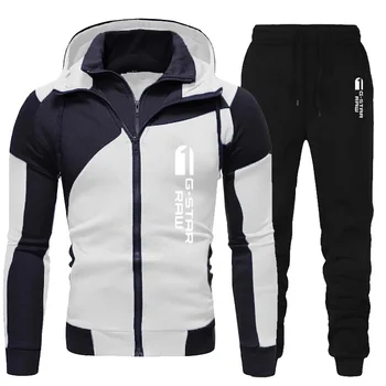 Men Tracksuit Double Zipper Two Pieces Set Mens Sportswear Male Jacket Hoodie and Pants Sweatsuit Hoodies+Pants 1