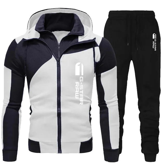 Men Tracksuit Double Zipper Two Pieces Set Mens Sportswear Male Jacket Hoodie and Pants Sweatsuit Hoodies+Pants 1