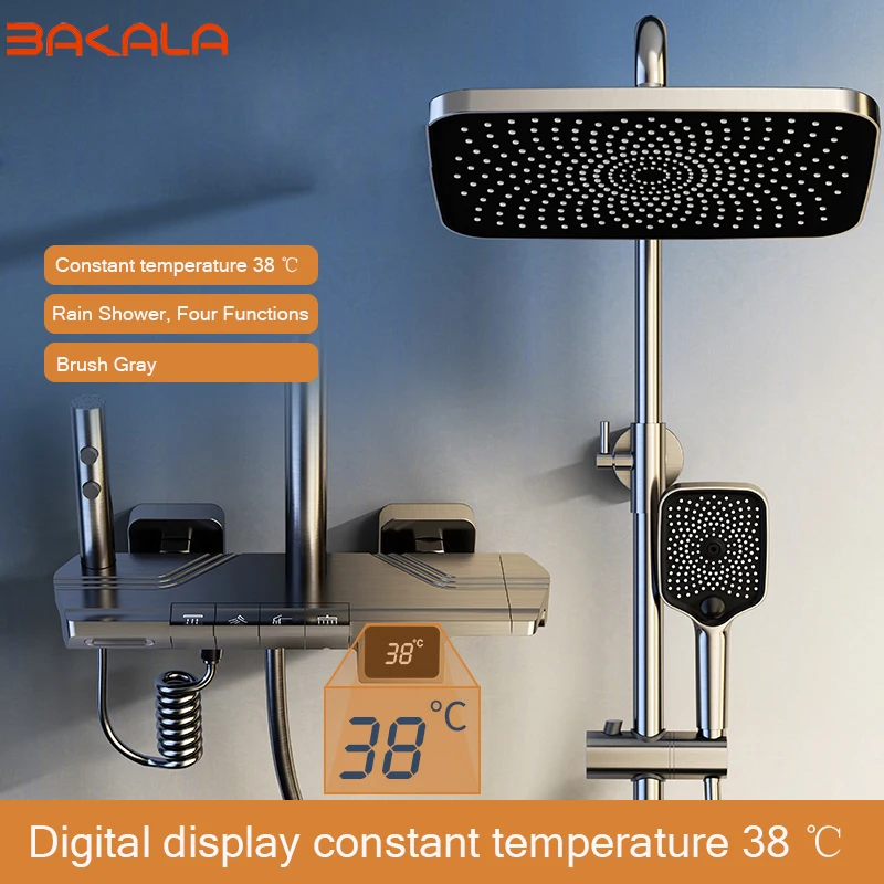 LED Digital Shower System Bathroom Thermostatic Shower Set Bathtub Wall Mount SPA Rainfall Bath Faucet Modern Luxury Faucets Set