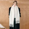 White tassel long mohair warm windproof scarf, simple and stylish, thick and comfortable winter scarf 1