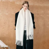 White tassel long mohair warm windproof scarf, simple and stylish, thick and comfortable winter scarf 1