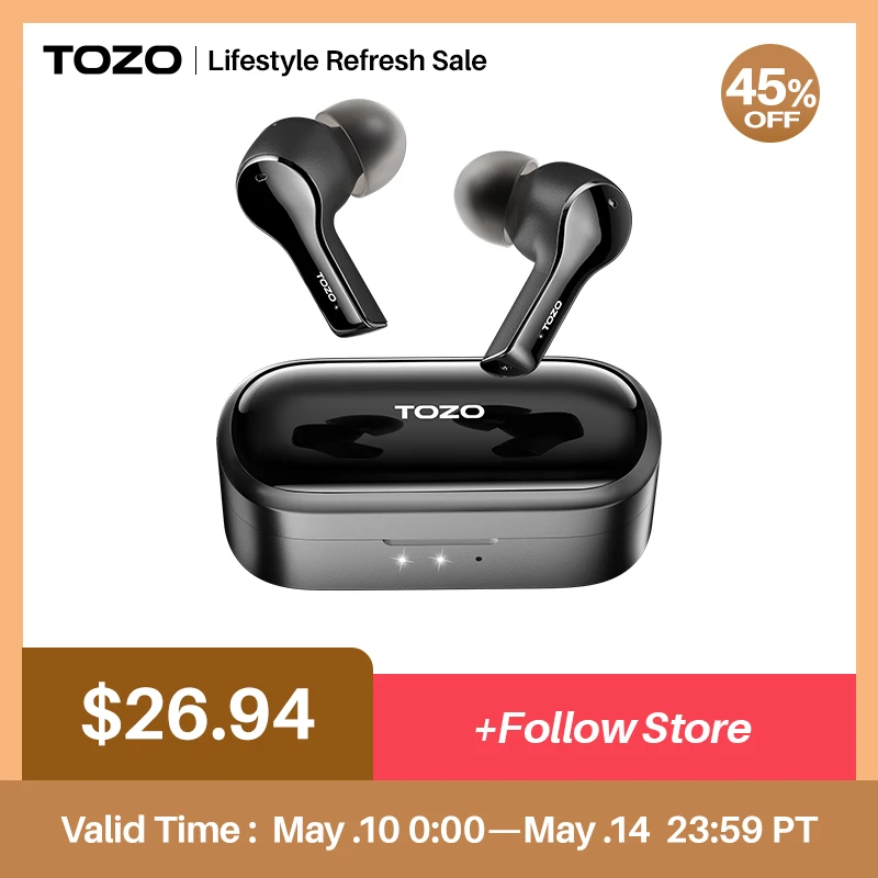 TOZO T9 Wireless Earphones, Bluetooth Earbuds With 4 Mics Noise