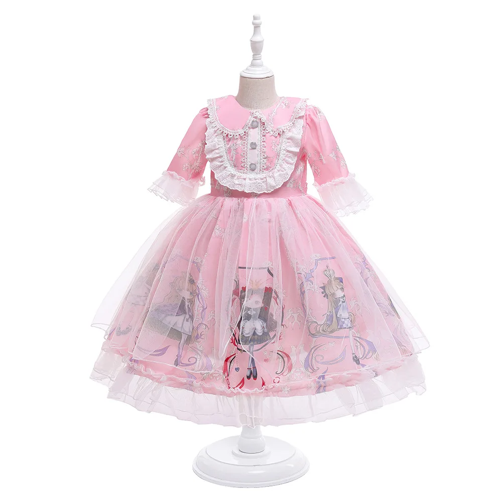 Spring Summer Princess Girl Lolita Dress Kawaii Lace Soft Girly Baby Doll Dresses Wedding Party Birthday Teenager Costume 3-12 Y