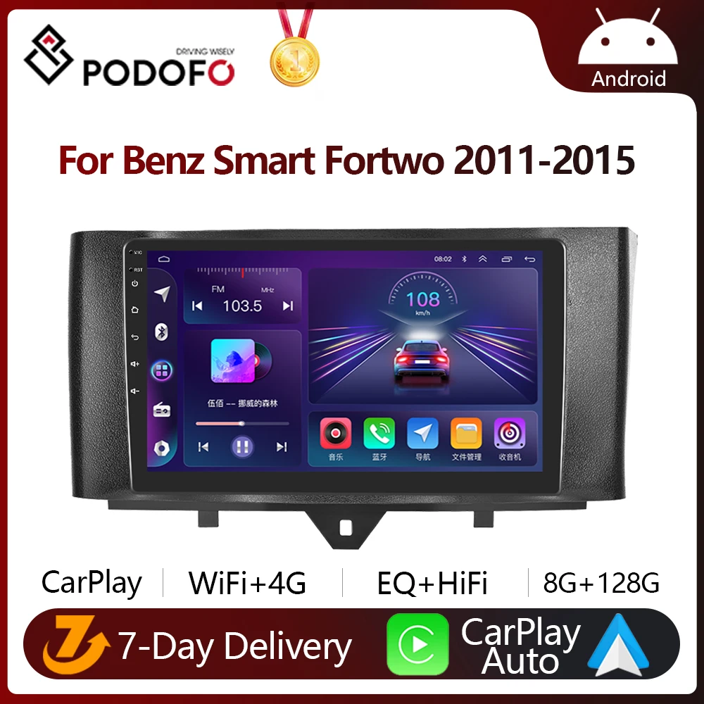 Podofo 4G CarPlay Android Radio For Benz Smart Fortwo 2011-2015 Car ...
