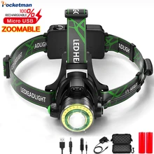 

2022 New T6 COB Led Headlamp Light DC Charging Head Lamp Zoomable Headlight Portable Head Torch Flashlight Lantern for camping