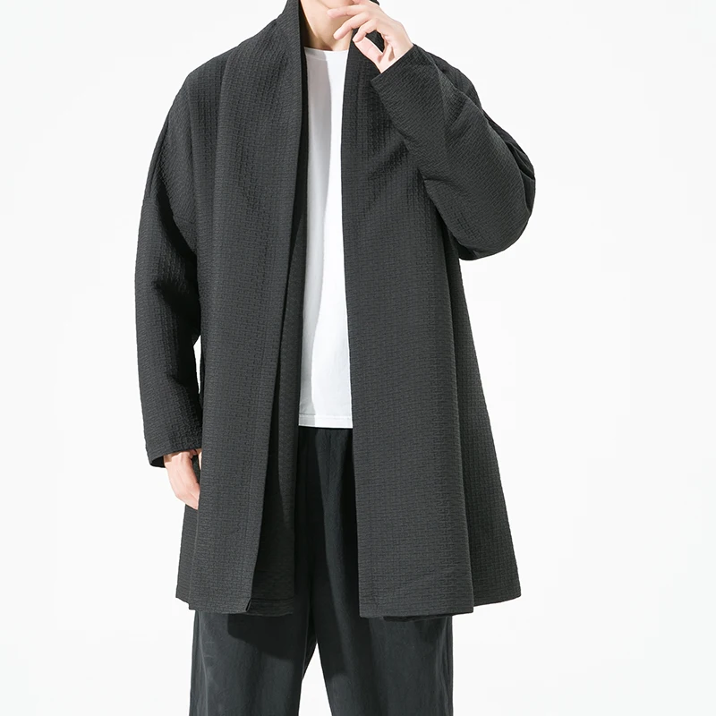 Vintage Men Winter Casual Trench Coat Chinese Style Long Cardigan Streetwear Windbreak Jackets Male Outwear