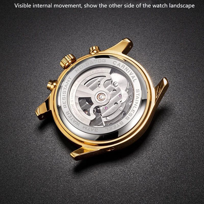 Carnival Brand Luxury Tourbillon Watches Leather Calendar Week