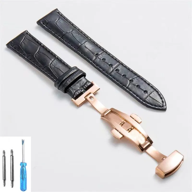 Premium Leather Watch Strap with Butterfly Clasp - Elegant Wristband Accessory
