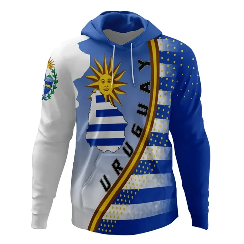 thumbnail image 1 of Ropa de primavera y otoño para hombre, sudaderas con capucha holgadas de gran tamaño con estampado 3D de la bandera uruguaya y el emblema nacional uruguayo para hombre, 1 of 5