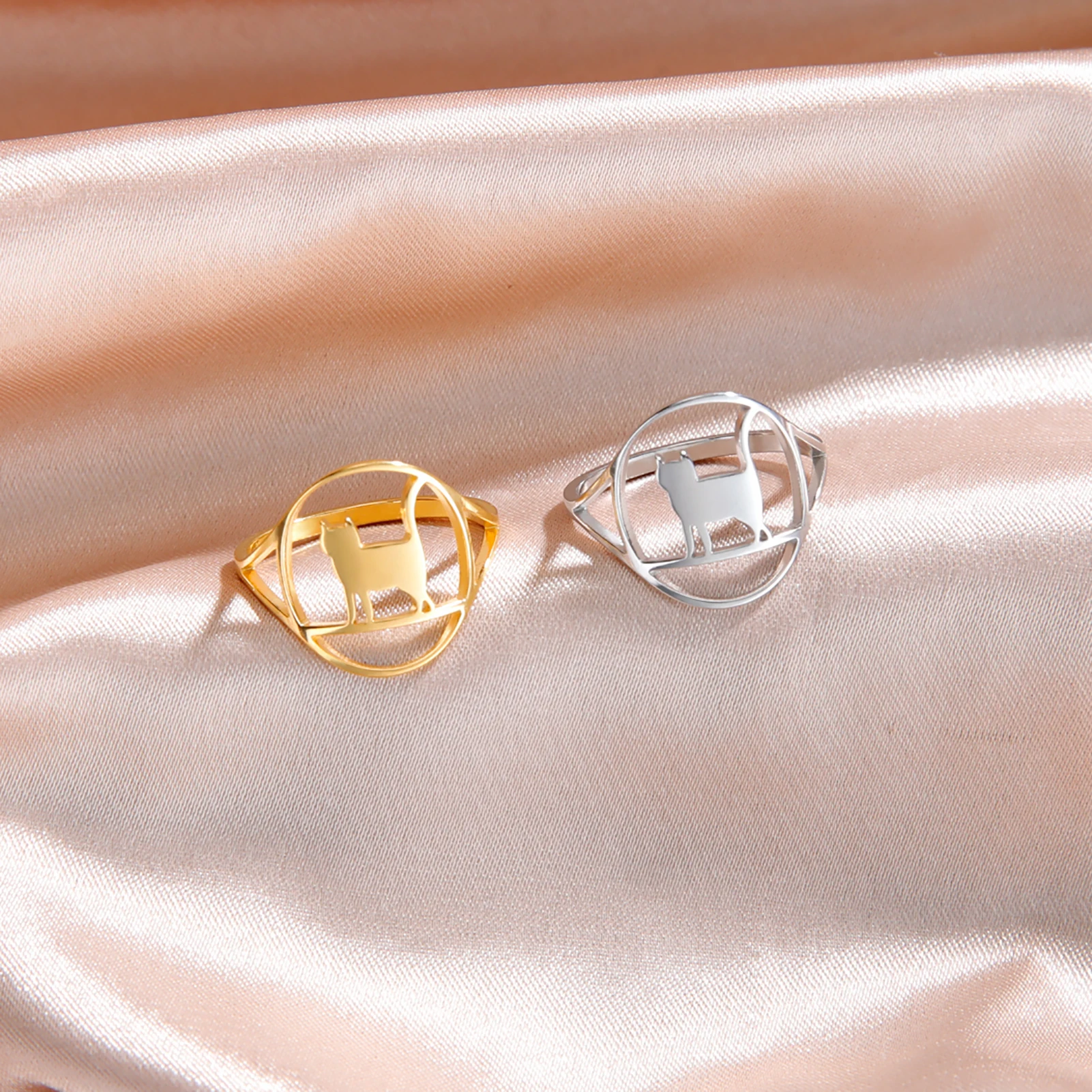 Kkjoy Mode niedlich Edelstahl Gold Farbe Hund Fingerringe Katzen ring für Frauen minimalist ischen Accessoires Schmuck Geschenk Großhandel