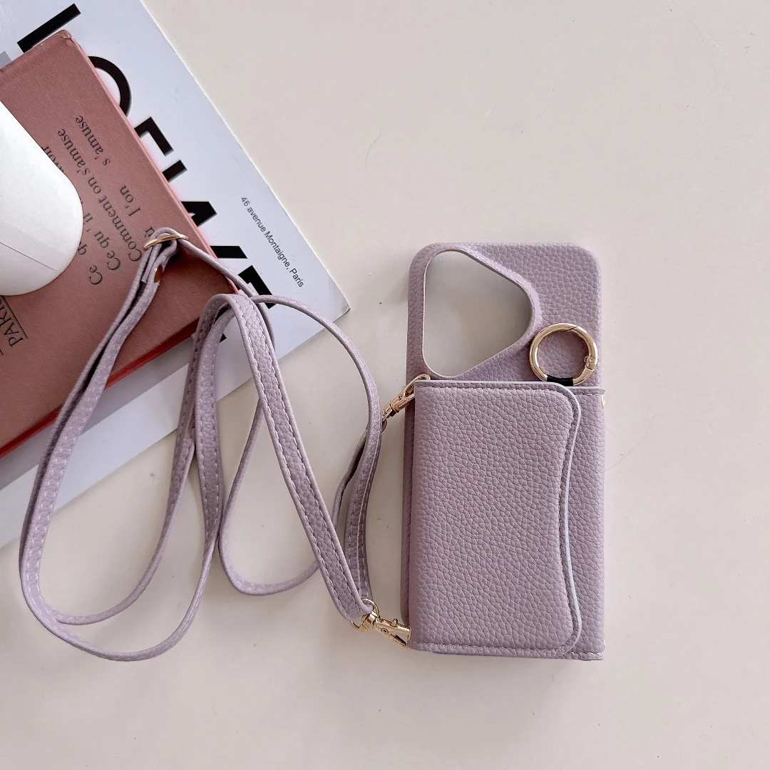 Fashion Leather Skin Protective Case with Card Texture and Lanyard