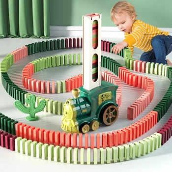 Kids Electric Domino Train Car Set Sound Light Automatic Laying Colorful Dominoes Brick Blocks Game Educational DIY Toy Gift 1