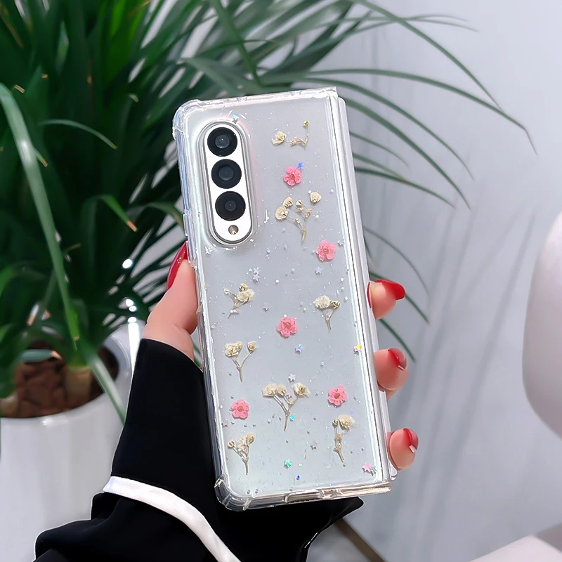 Glitter Flower È Adatto Per Samsung Zfold4 Custodia Per Cellulare Zfold3 Fashion Glitter Galaxy Zfold2 Soft Shell Trasparente