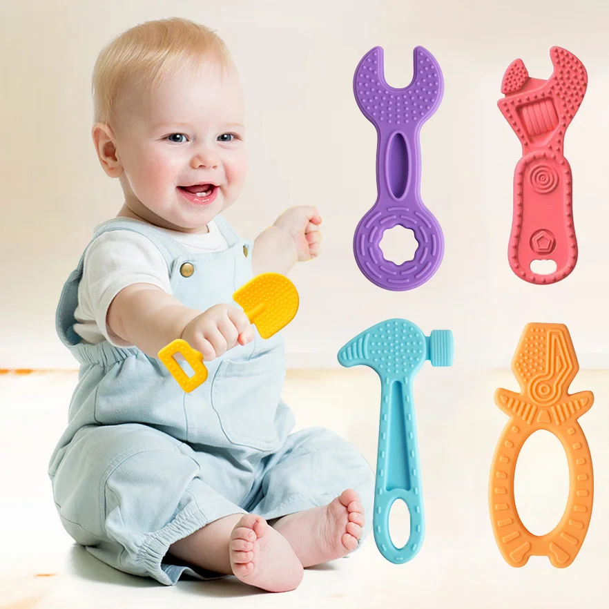 

Baby Silicone Teething Toys for 3-24M Soothe Babies Sore Gums Teether Sucking Chew Toys BPA Free Hammer Wrench Tool Teethers