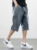 Summer Men's Jeans Denim Breeches Calf-Length Casual Shorts Washed Cotton Drawstring Straight Capris Pants Big Size 8XL 3