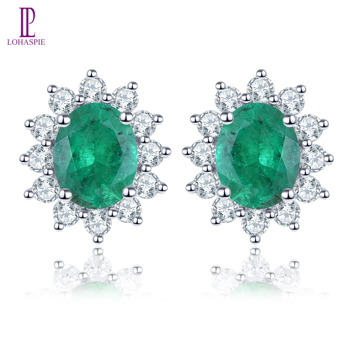 Lohaspie Genuine Green Emerald Real 14K White Gold 0.66 Carati Natural Emerald Diamond Fine Jewelrys Women Wedding Engagement