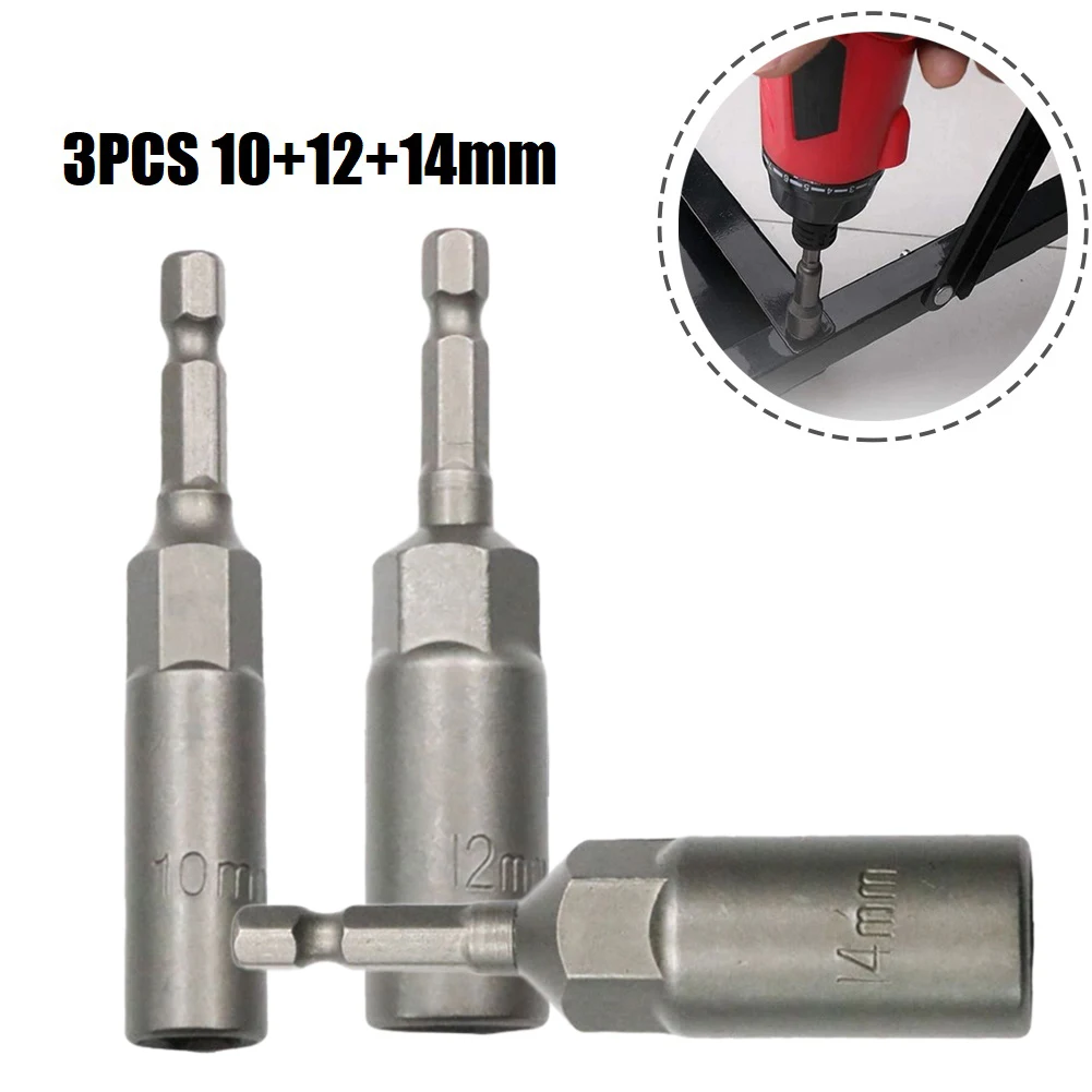 

3pcs 80mm 10-14mm Hex SocketS Sleeve Nozzles Nut Driver Set Impact Nut Bolt Drill Bits Screwdrivers Bits 6.35mm Hex Sockets Tool