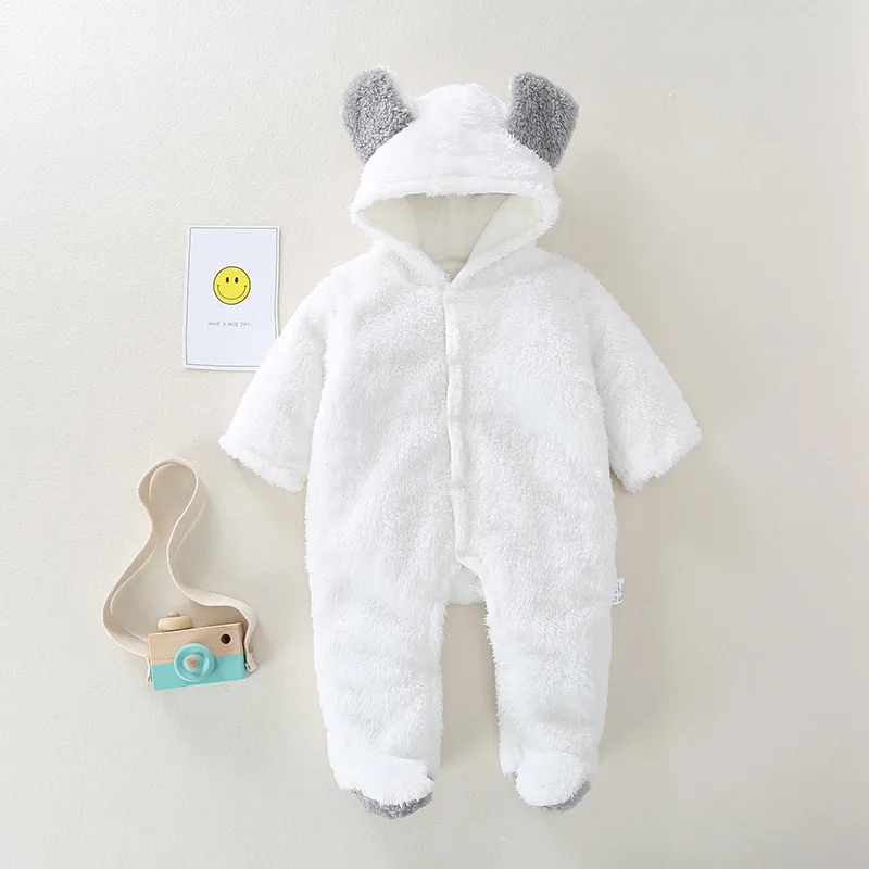 

Baby Girl Boy Clothes Jumpsuit For Kids Winter Fleece Warm Cotton Newborns Cute Hooded Jumpsuit Bag Foot Romper Infant Clothing