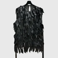 Temperament High Street Black fringe sleeveless top Y2K Trendy Women's T-shirt 2025 summer new