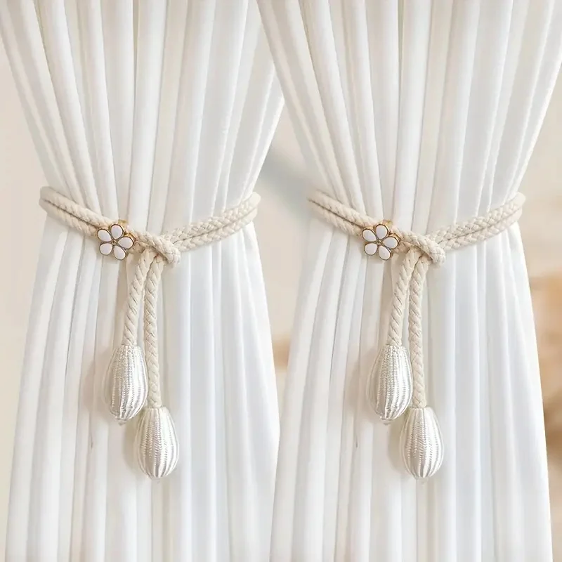 2 adjustable hand braided curtain fasteners with small metal drapes no punch size universal elastic curtain strap