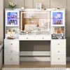 61.7" Large Vanity Desk with Mirror and Lights, Makeup Vanity with Charging Station, Sliding Drawers, 2 Cabinets with Glass Door 6