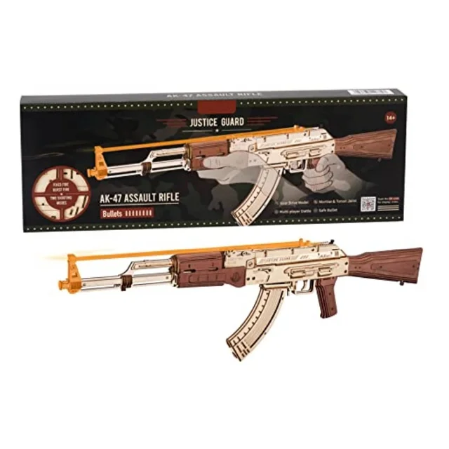 Robotime Rokr Automatic Rifle AK-47 Gun Blocks Model Buliding Kit 3D Wooden Puzzle Wooden Kits with Rubber Bands for Adults