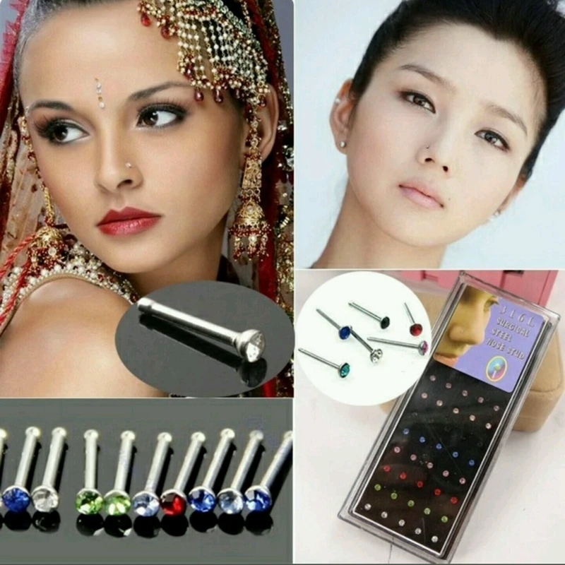 Stainless Steel L Shape Nose Stud 20G Crystal Straight Stud Nose Ring Set Lot Piercing Nostril Pin Body Jewelry nose rings piercing jewelry nose studs body piercing jewelry body jewelry