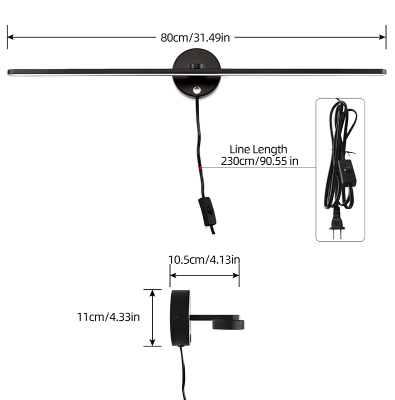 Description Picture 4 of itemMantoLite LED Dimmable Bathroom Vanity Lighting Fixture,32Inch Picture Wall Sconce Mounted Plug Bathroom Mirror Front Light 18W