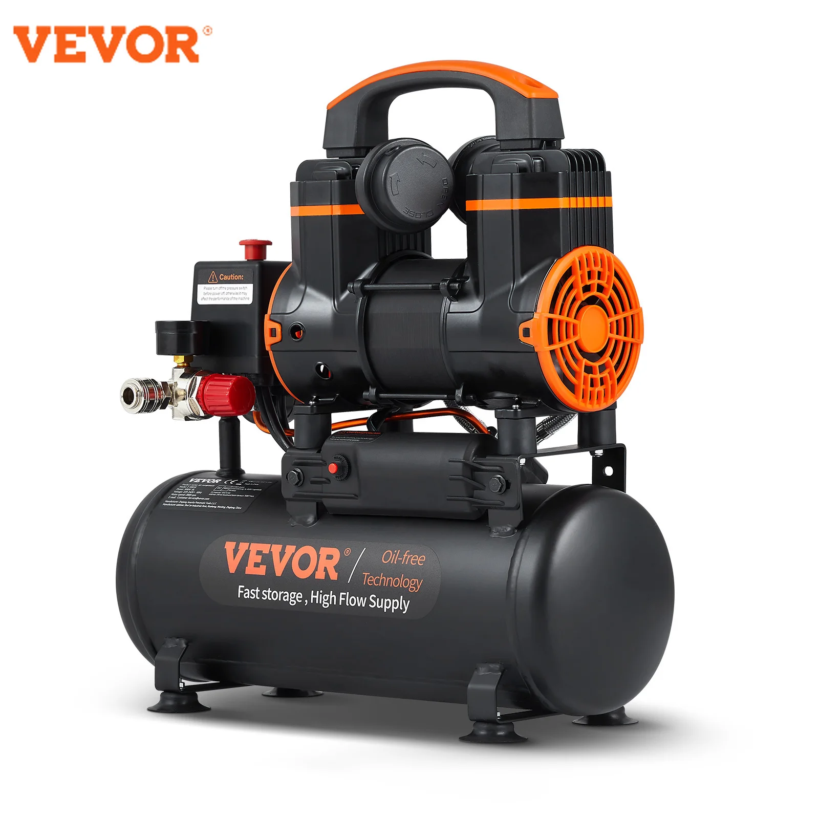 Compressore D'Aria Silenzioso Vevor 8/18/24/35L Pompa Ad Aria Portatile Senza Olio Elettrovalvola Sicura Riparazione Officina Gonfiaggio Pneumatici